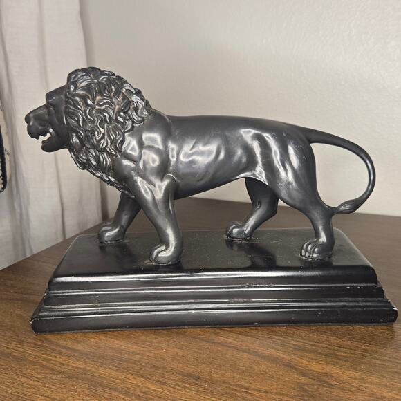 Majestic Standing Lion Statue Figurine - Heavy Faux Bronze Resin Doorstop 10" - Picture 2 of 13